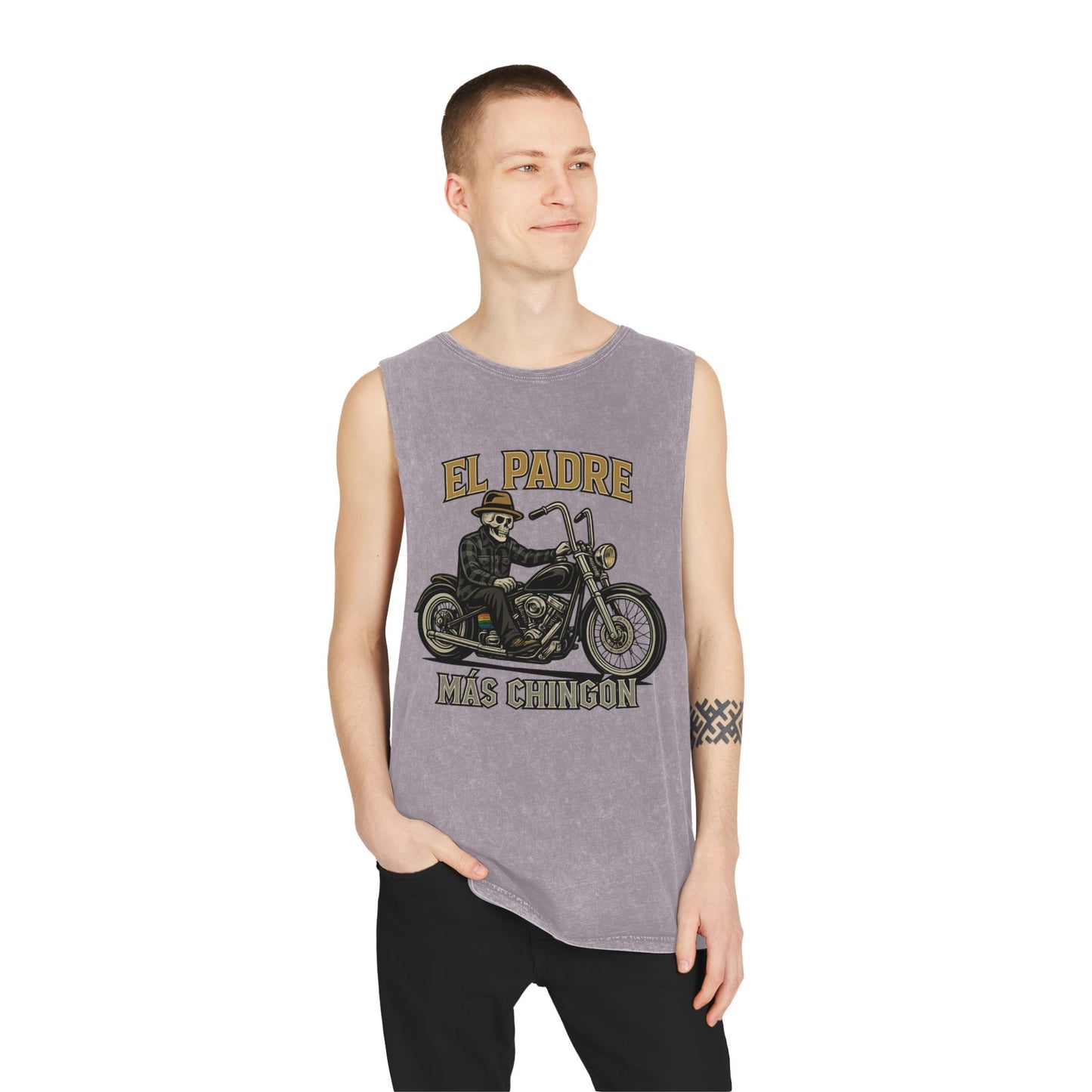 El Padre Más Chingón Stonewash Tank Top | Unisex Summer Apparel, Motorcycle Lover Gift, Casual Wear, Father's Day, Birthday Gift
