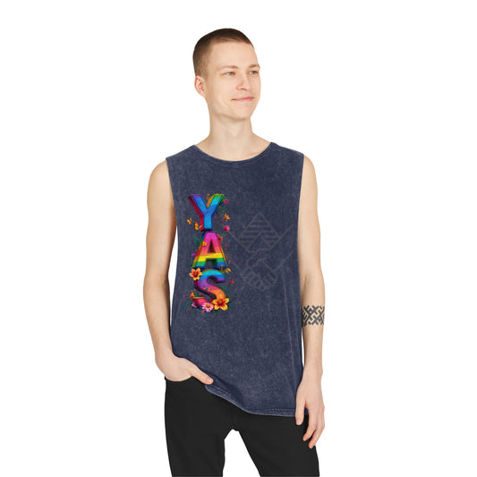 YAS Stonewash Tank Top - Vibrant Floral Pride Tee for Summer Celebrations