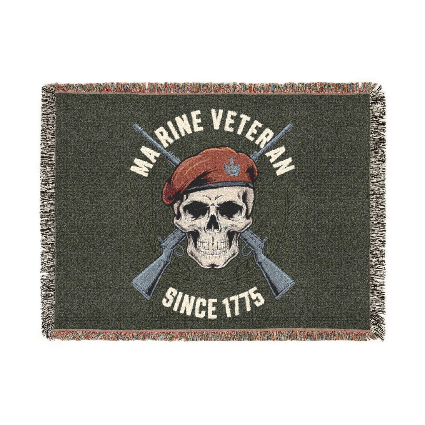 Marine Veteran Woven Blanket – "Since '75" Skull & Rifles Military Throw