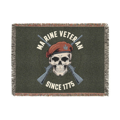 Marine Veteran Woven Blanket – "Since '75" Skull & Rifles Military Throw
