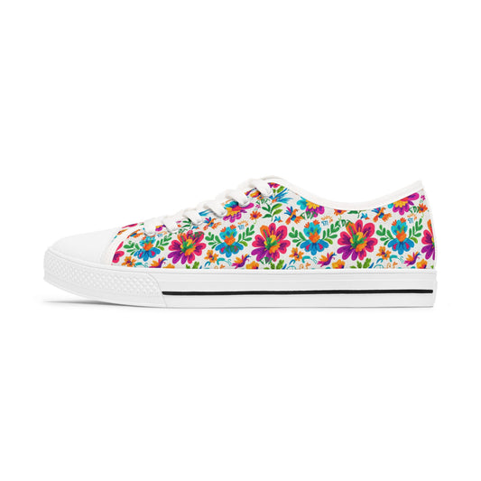 FDT Subtle Vibrant Floral Women's Low Top Sneakers, Casual Fashion Shoes, Spring Footwear, Gift for Her, Trendy Everyday Sneakers