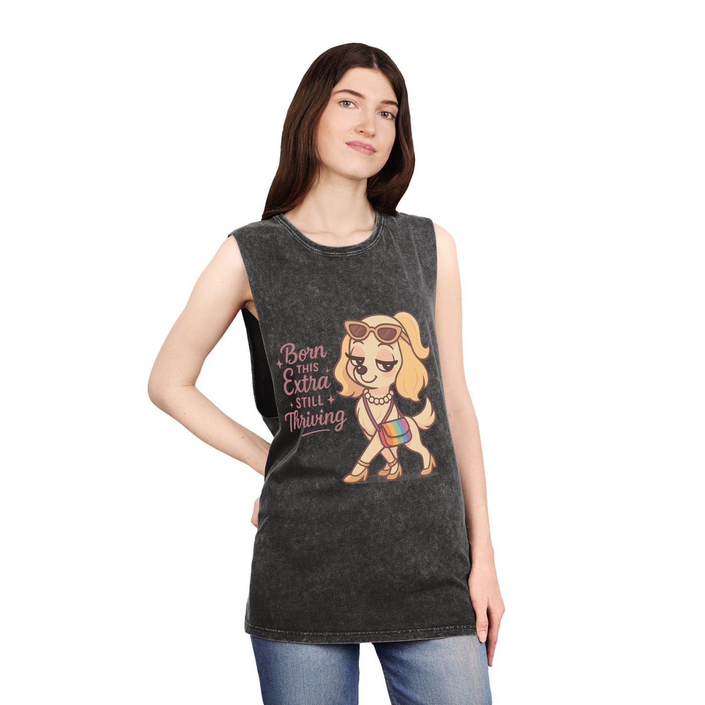 Trendy Stonewash Tank Top with Fun Dog Design, Casual Summer Style, Gifts for Dog Lovers, Birthday Wear, Beachwear, Everyday Essentials