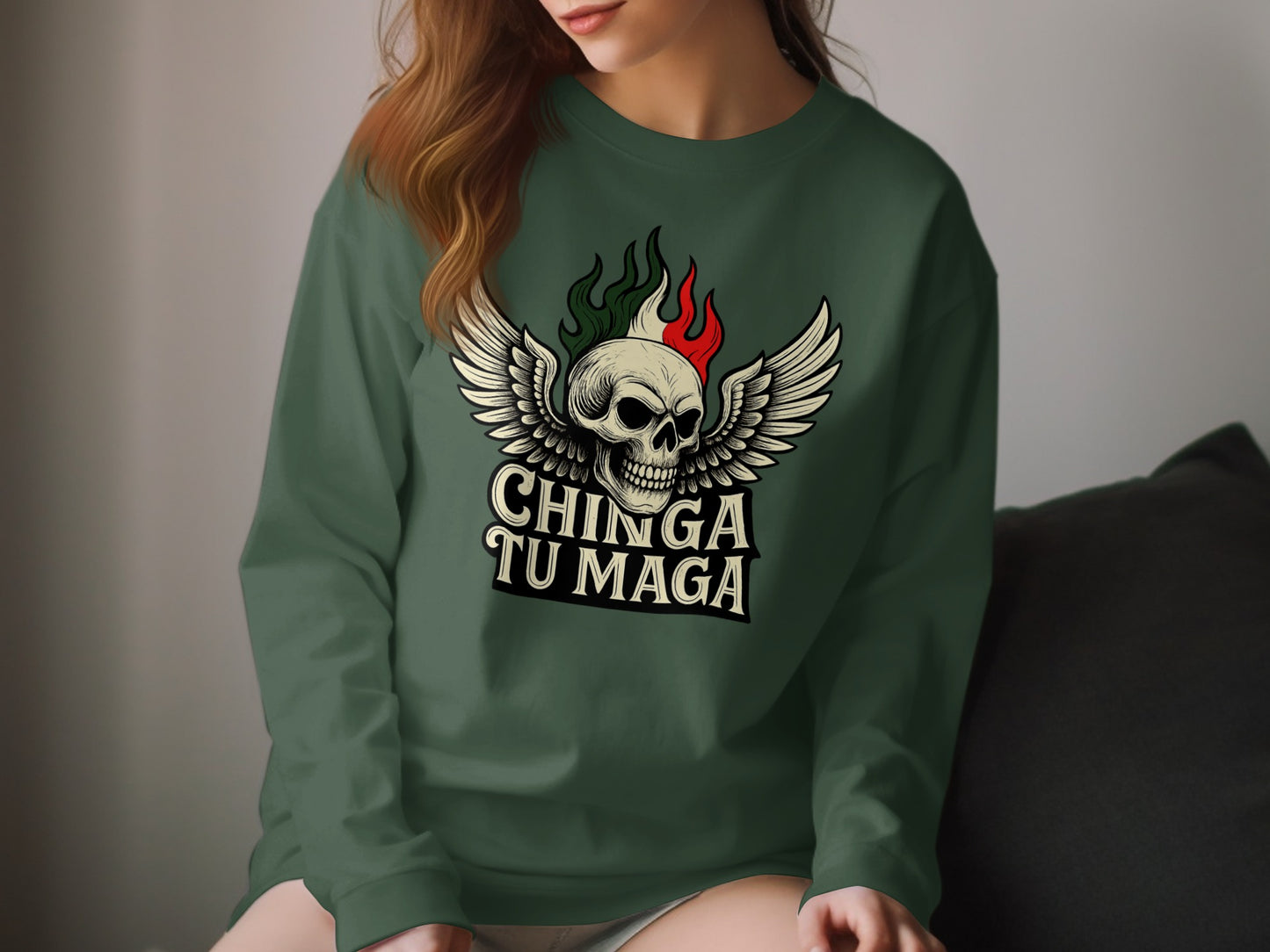 Winged Skull Chinga Tu Maga Graphic Sweatshirt