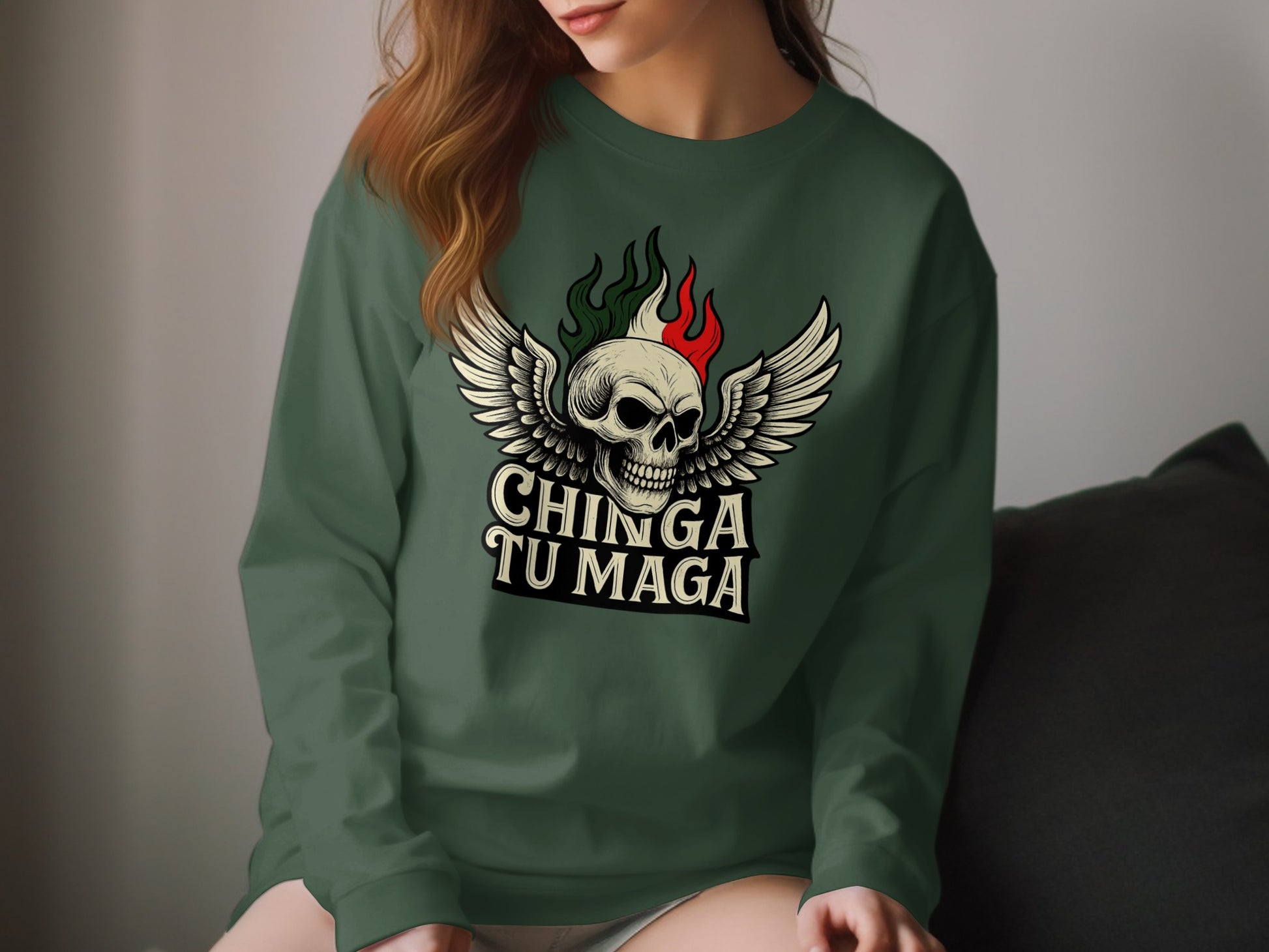 Winged Skull Chinga Tu Maga Graphic Sweatshirt