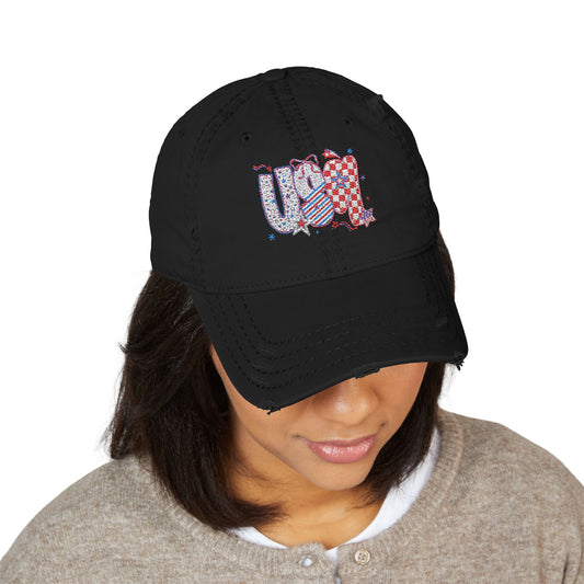 4th of July Hat Distressed Cat Dad Hat with Embroidery | Casual Fashion, Gifts for Cat Lovers, Outdoor Style, Father's Day, Everyday Wear