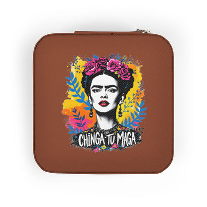 Frida Kahlo Floral Jewelry Travel Case – Compact Pink Organizer with Ring Rolls & Compartments