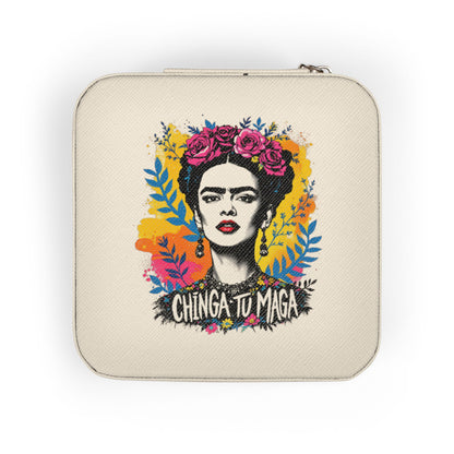 Frida Kahlo Floral Jewelry Travel Case – Compact Pink Organizer with Ring Rolls & Compartments