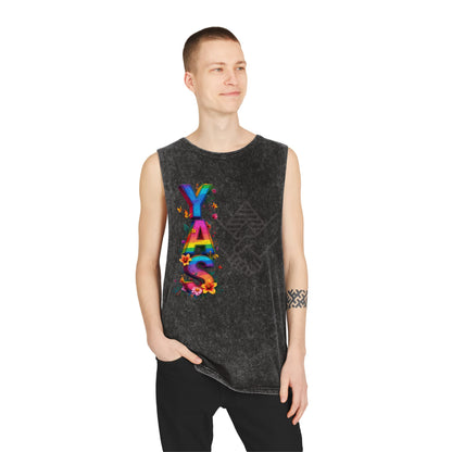 YAS Stonewash Tank Top - Vibrant Floral Pride Tee for Summer Celebrations