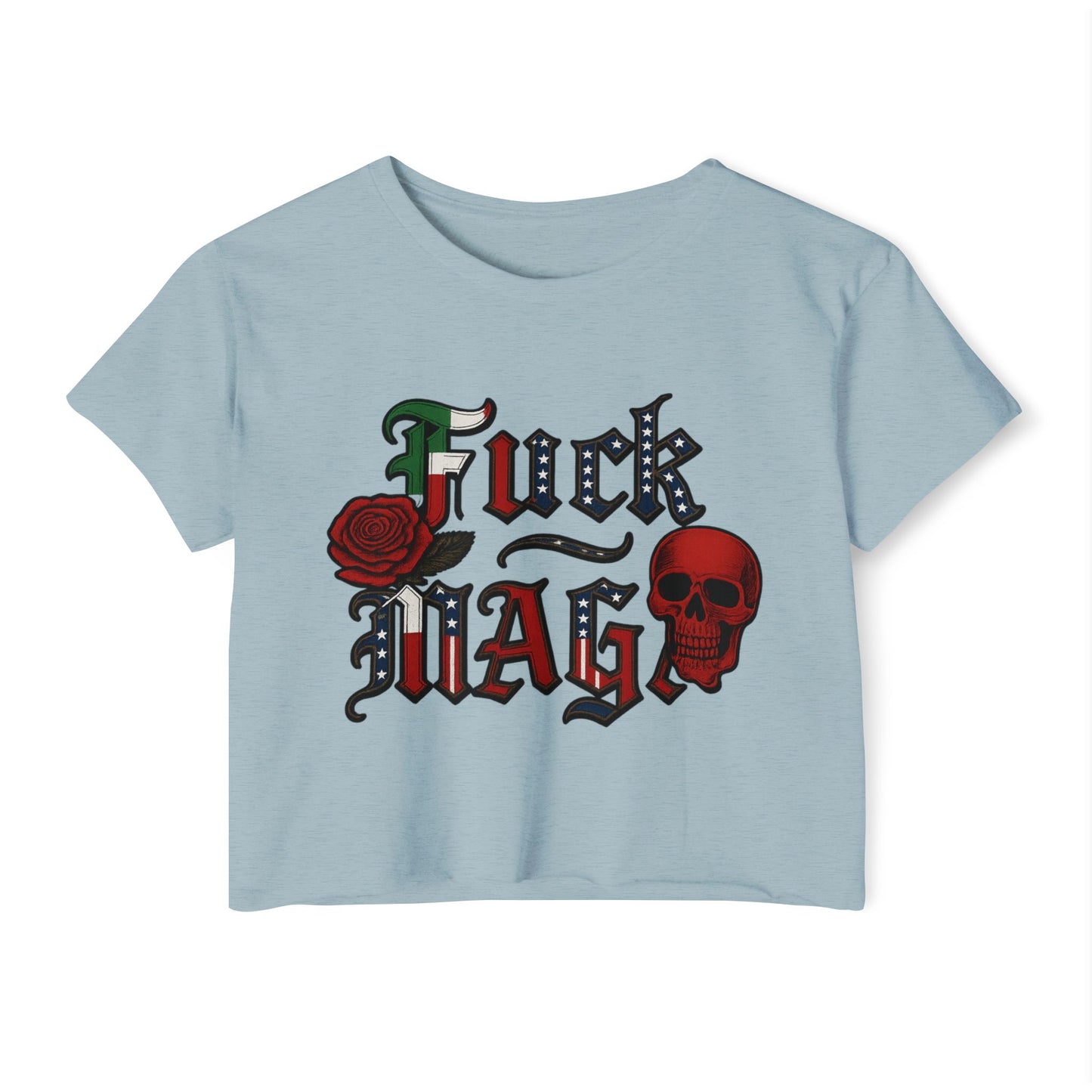 Crop Top Anti Trump FDT -  Women's Festival Crop Top with Skull and Rose Design, Edgy Crop Tee, Summer Fest Outfit, Alternative Style Top, Concert Attire