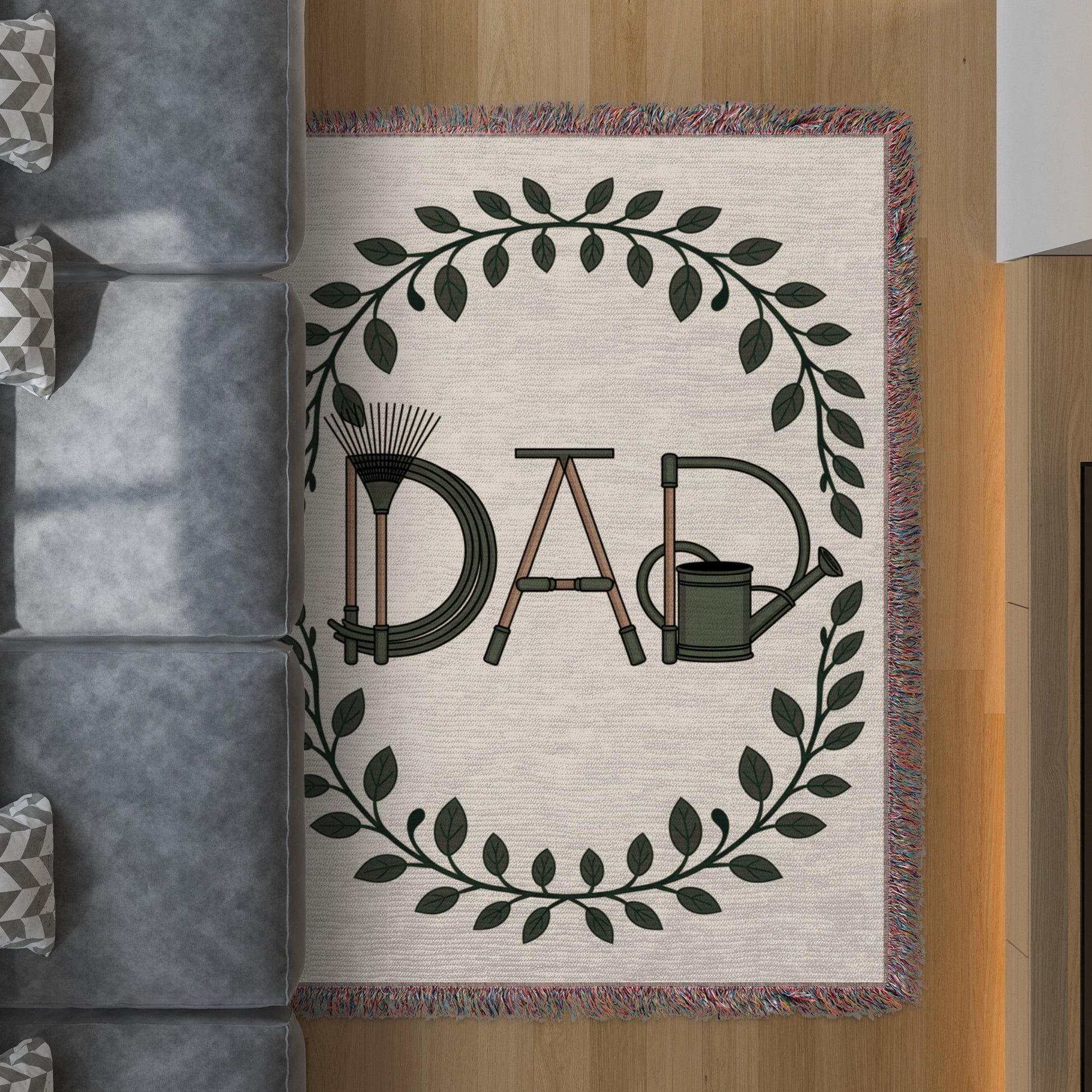 Dad Design with Gardening Tools and Leaves Rug product type