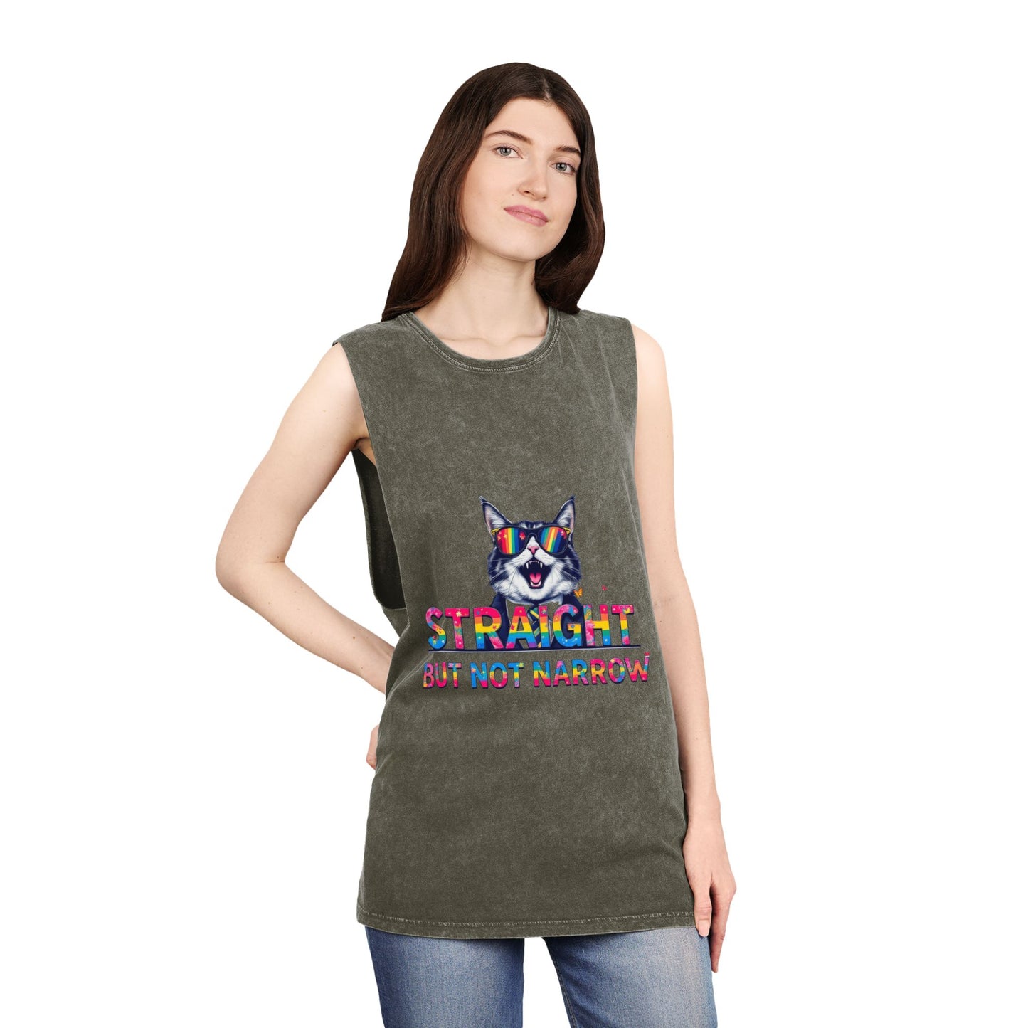 Pride Graphic Unisex Stonewash Tank Top - 'Straight But Not Narrow'