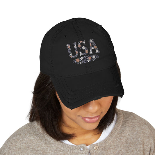 4th of July Hat Embroidered Vintage USA Distressed Dad Hat, Embroidered Cap for Outdoor Adventures, Stylish Gift for Father's Day, Independence Day, Casual Wear