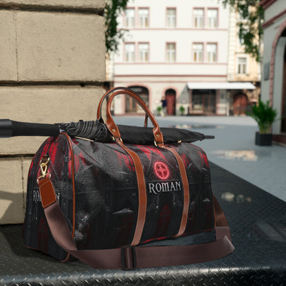 Gothic Waterproof Travel Bag — Personalized 'Roman' Duffel with Dark Cathedral Design