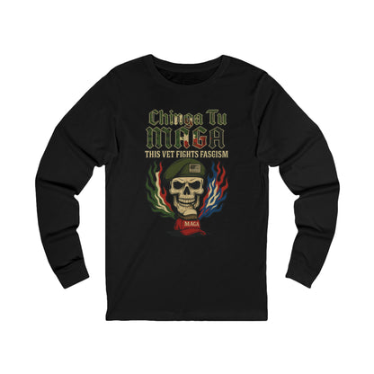 Chinga Tu Maga Skull & Flames Graphic Military Vet Tee Long Sleeve Tee