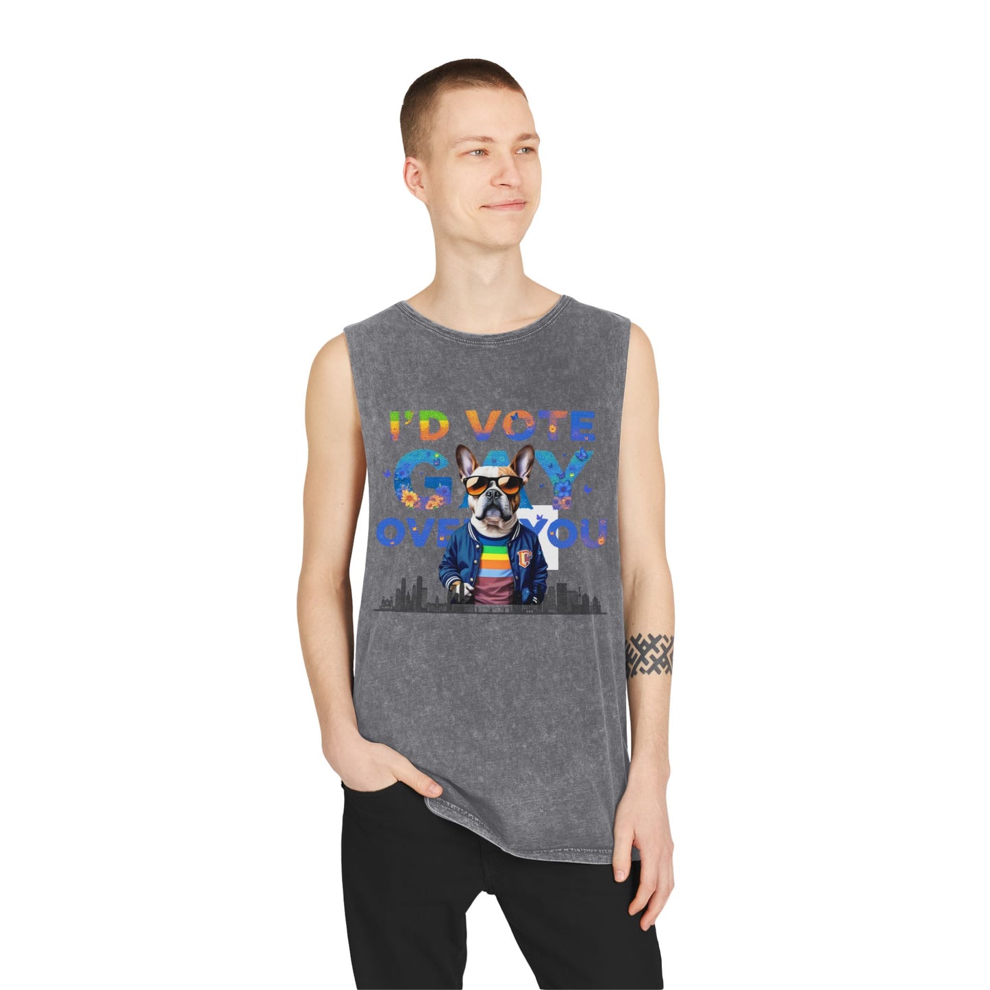 Vote Gay Over You Stonewash Tank Top, LGBTQ+ Pride Apparel, Unisex Summer Shirt, Festival Wear, Gift for Allies