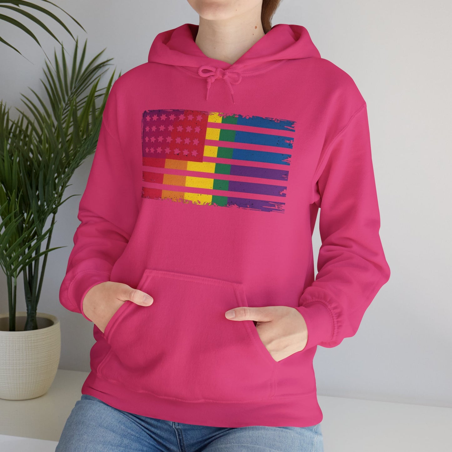 Pride American Flag Hoodie - Unisex Heavy Blend Sweatshirt