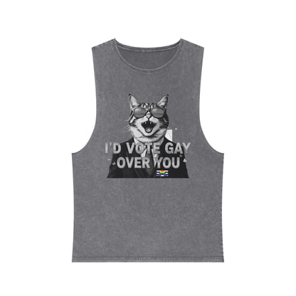 Unisex Stonewash Tank Top - I'd Vote Gay Over You - LGBTQ+ Pride Apparel