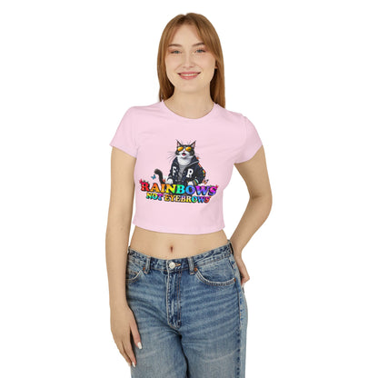 Rainbow Cat Women's Baby Tee - Fun & Playful Graphic T-Shirt