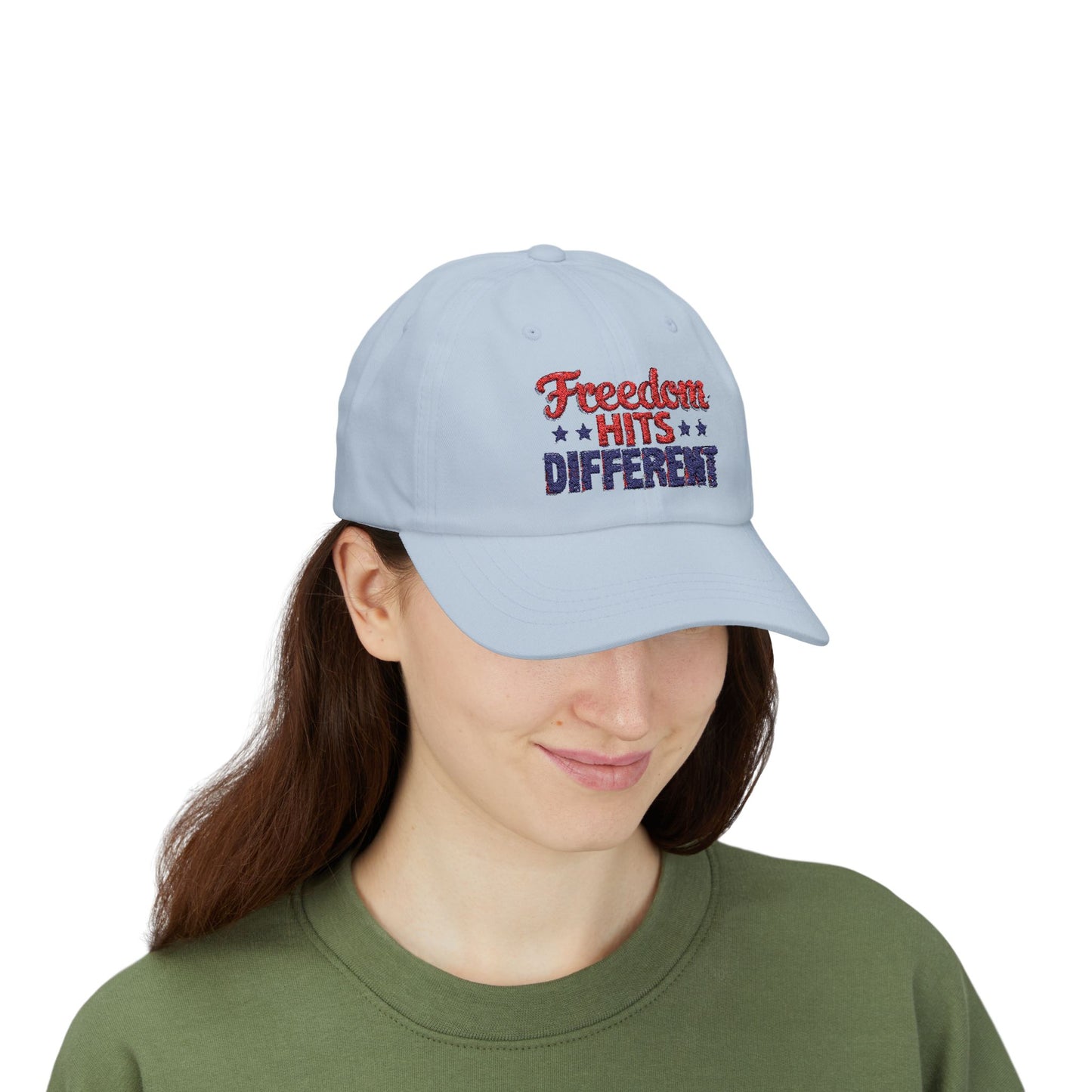 Freedom Hits Different Dad Cap - Classic White Adjustable Hat for Patriotic Fashion