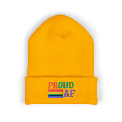 Proud AF Embroidered Beanie — Rainbow Pride Cuffed Hat