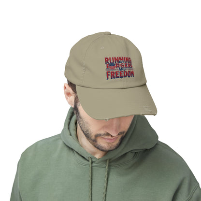 Unisex Distressed Cap - Running for Freedom Vintage Style Hat