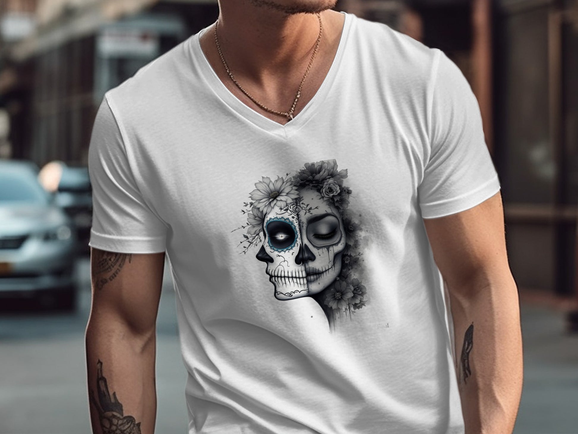 Artistic Skull Double Exposure Graphic T-Shirt product