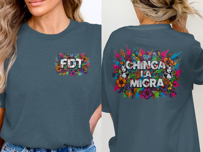 Colorful graphic tee with unique statement design