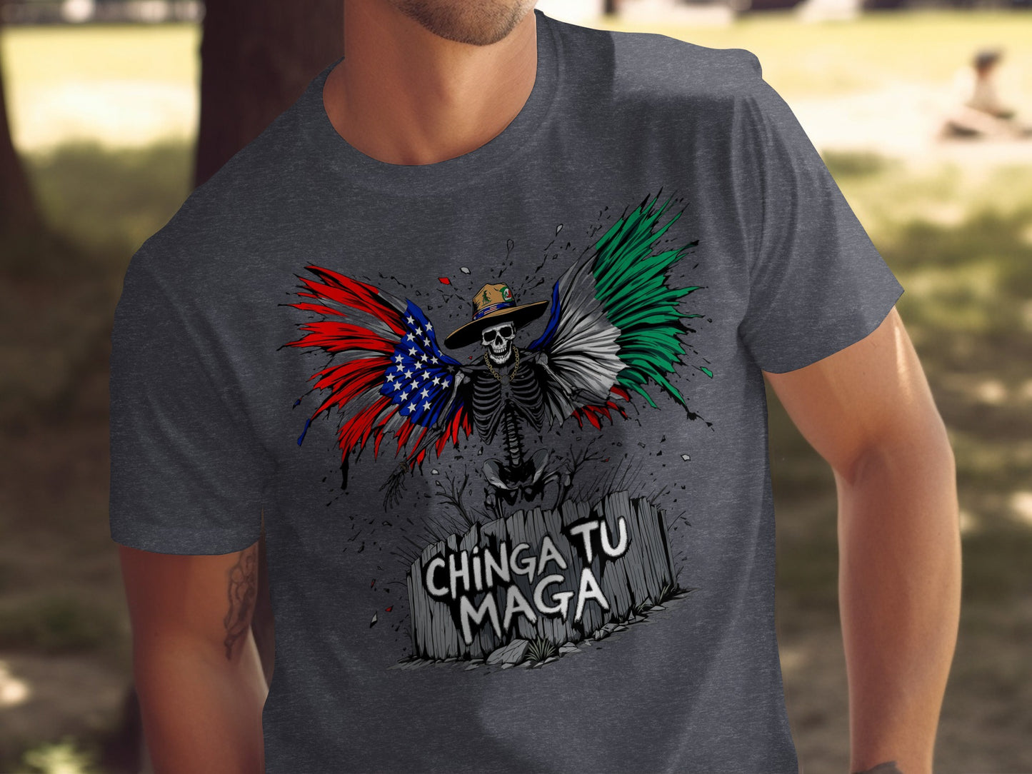 Mexican Flag and Skeleton Design T-shirt product