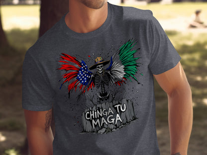 Mexican Flag and Skeleton Design T-shirt product