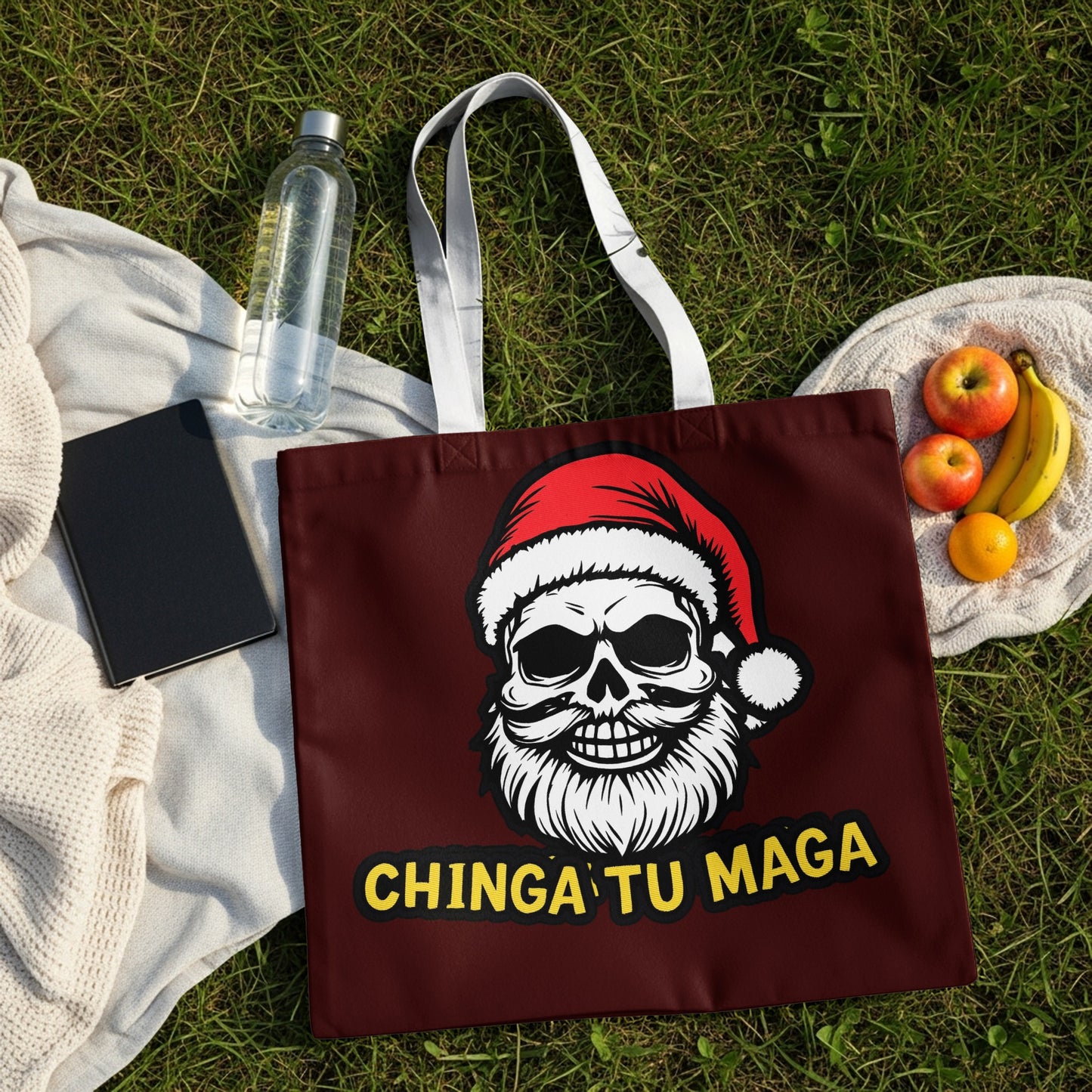 Chinga Tu Maga Funny Skull Santa Tote Bag Christmas Accessory