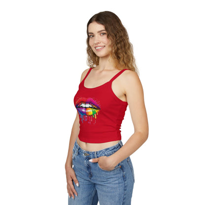 Pride tank top Rainbow Drip Lips Women's Spaghetti Strap Tank Top - Colorful Graphic Summer Sleeveless Top