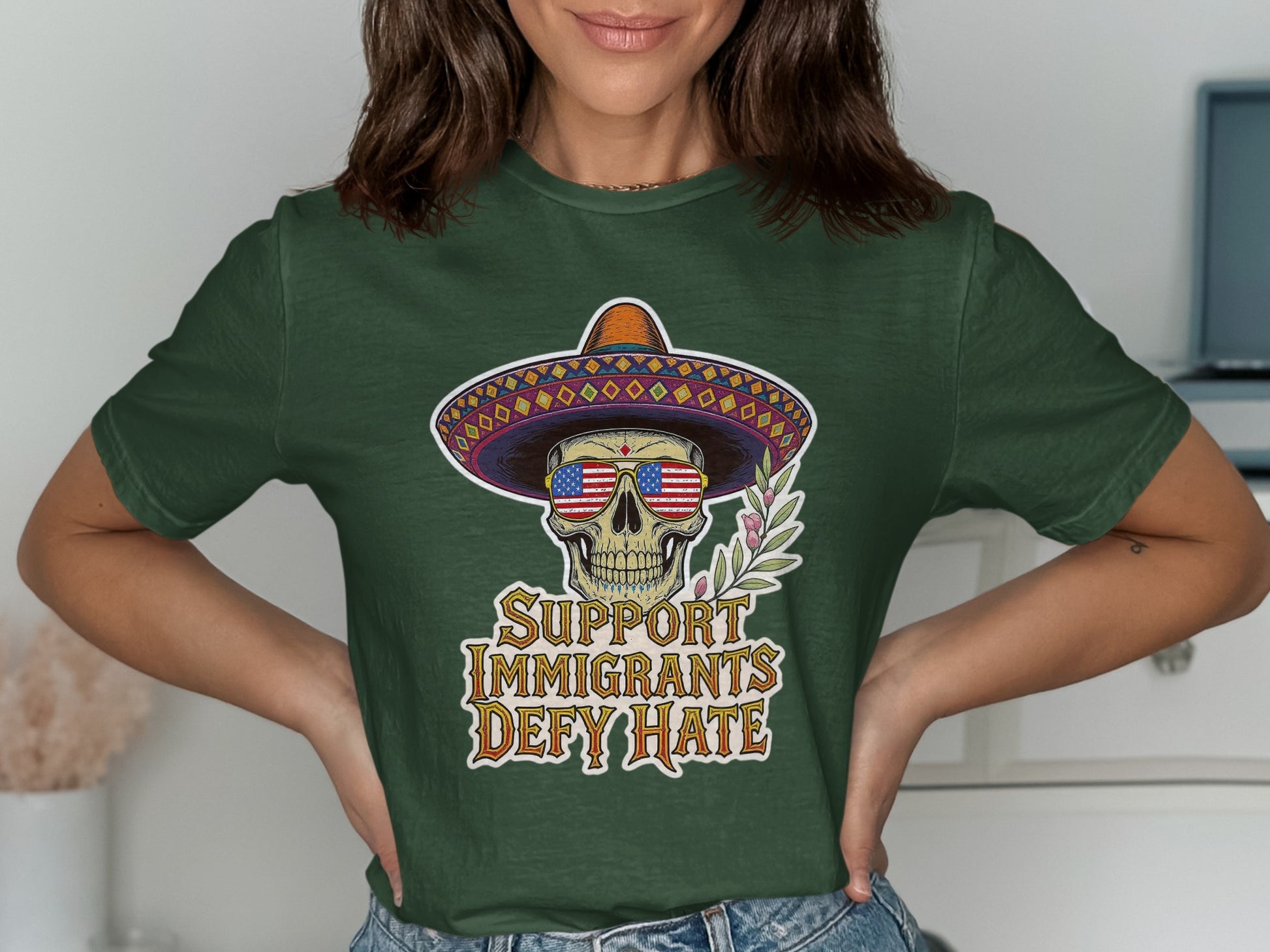 Support Immigrants Defy Hate Skull Graphic product