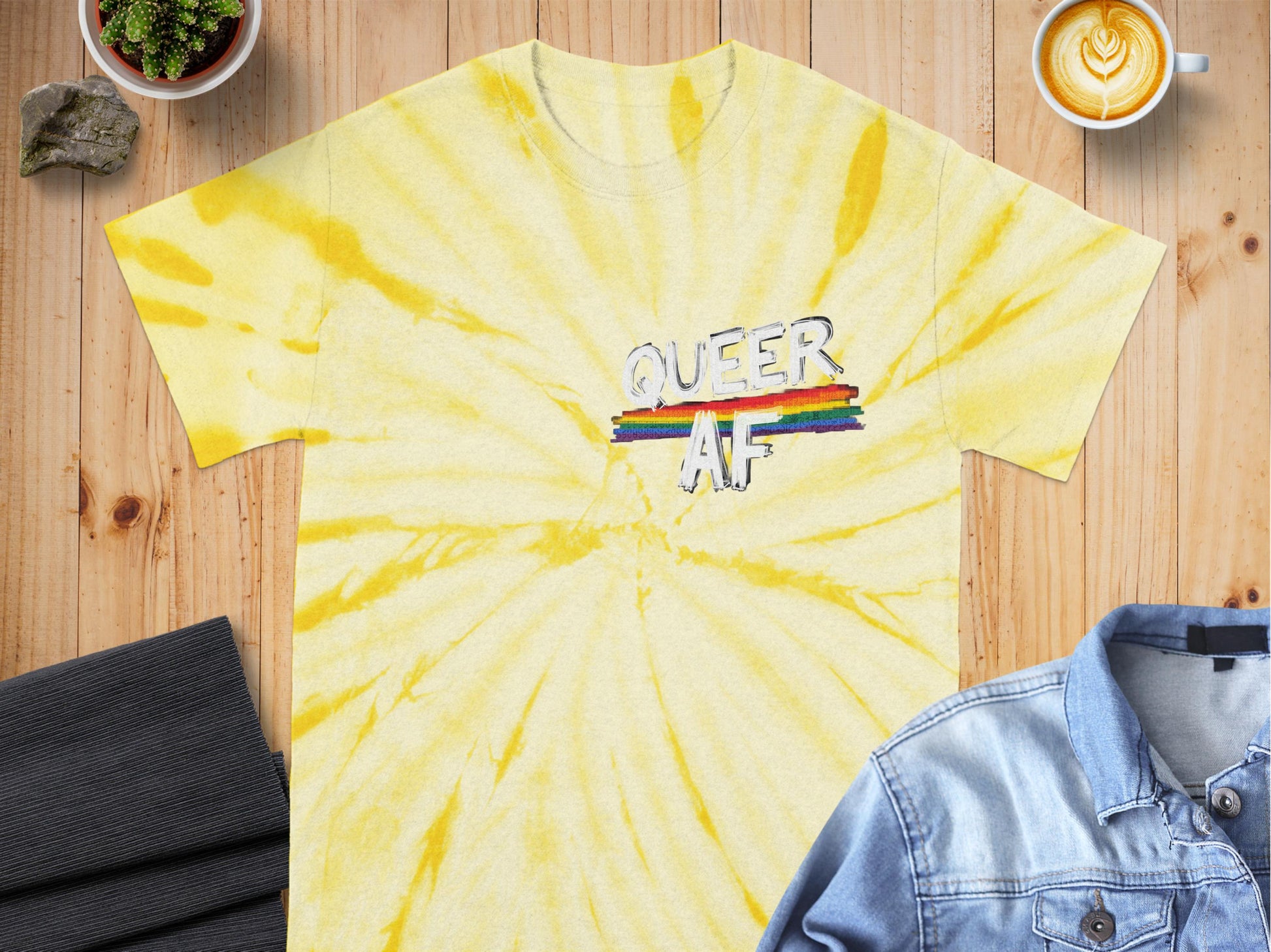 Queer AF Rainbow Tie-Dye Graphic Tee Shirt product