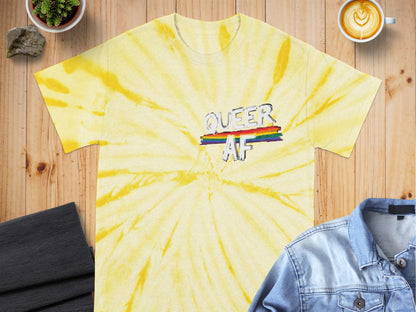Queer AF Rainbow Tie-Dye Graphic Tee Shirt product