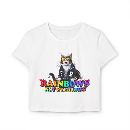 Rainbow Cat Women's Baby Tee - Fun & Playful Graphic T-Shirt