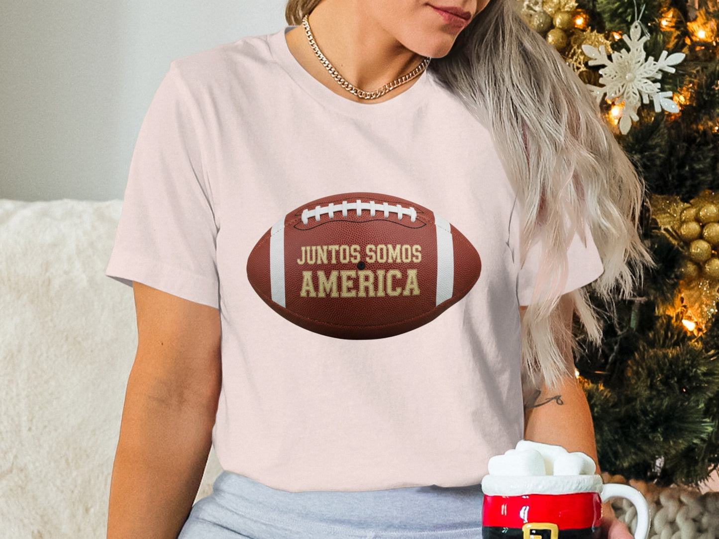 Juntos Somos America Football Graphic White T-Shirt