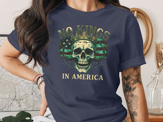 No Kings In America Skull Graphic Tee Shirt