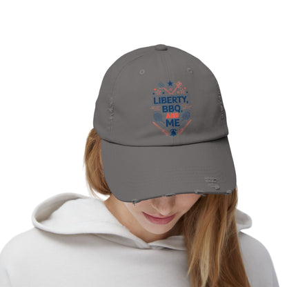 Liberty BBQ Unisex Distressed Cap - Perfect for Summer Grilling and Independence Day Celebrations
