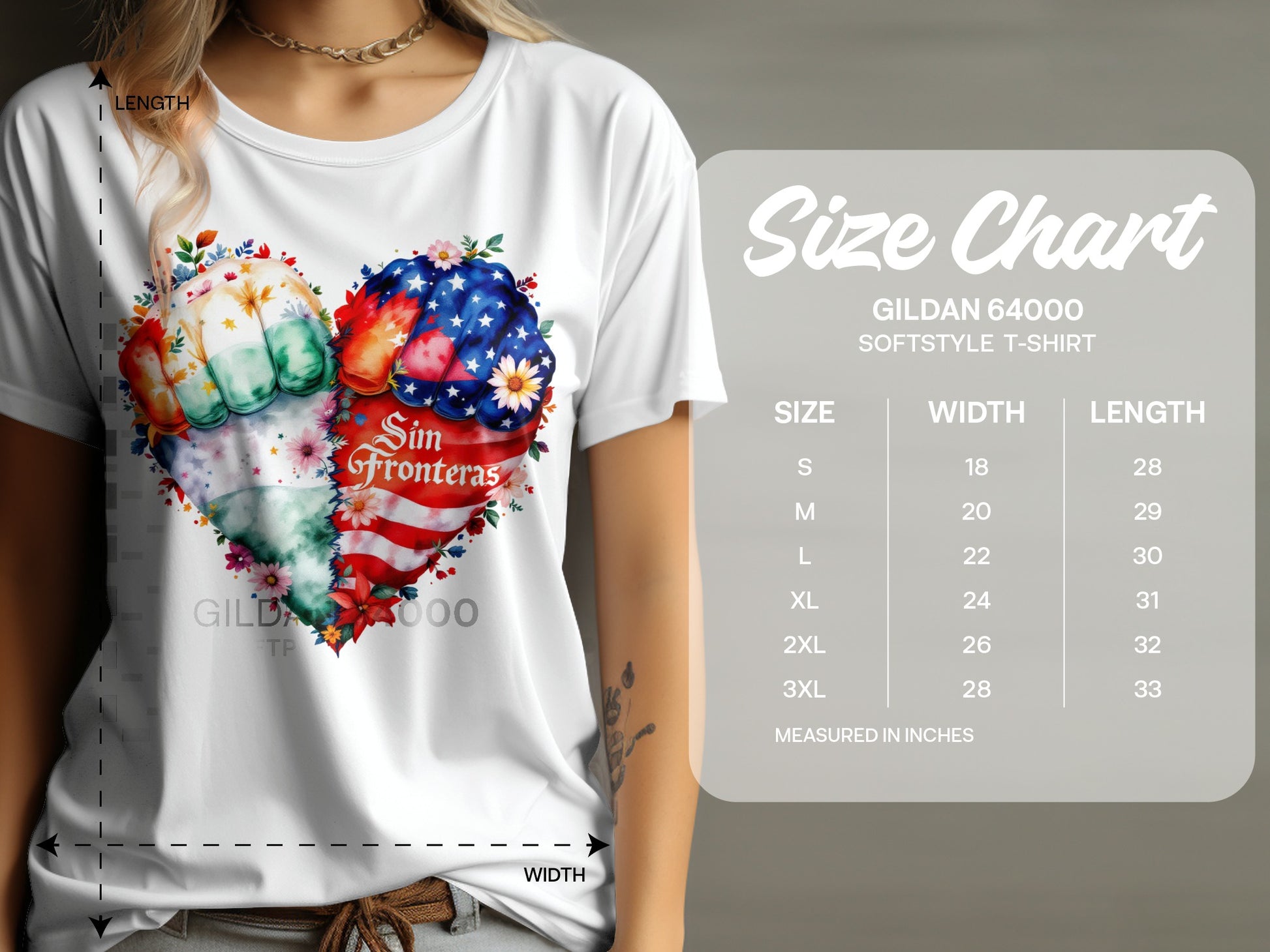 Vibrant Heart Siin Fronteras Art on Softstyle T-shirt product