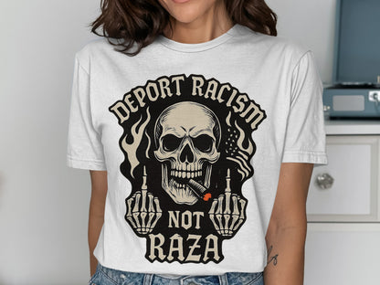 Deport Racism Not Raza Skull Graphic T-Shirt product type