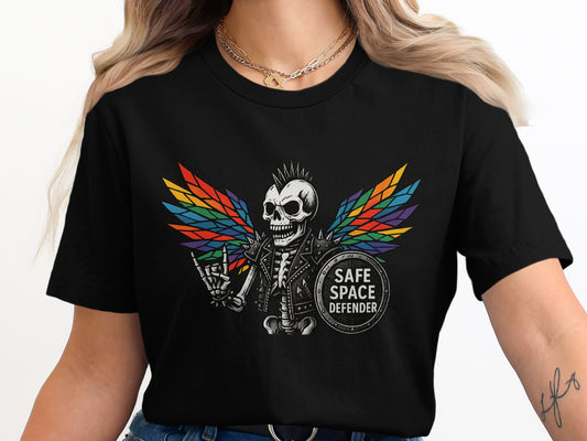 Safe Space Defender Skull Rainbow Wings Graphic product type