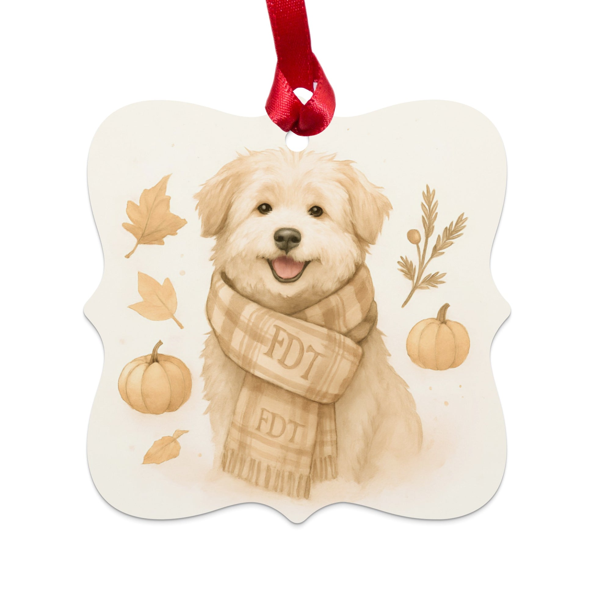 Cute Fall Themed Happy Puppy Christmas Ornament