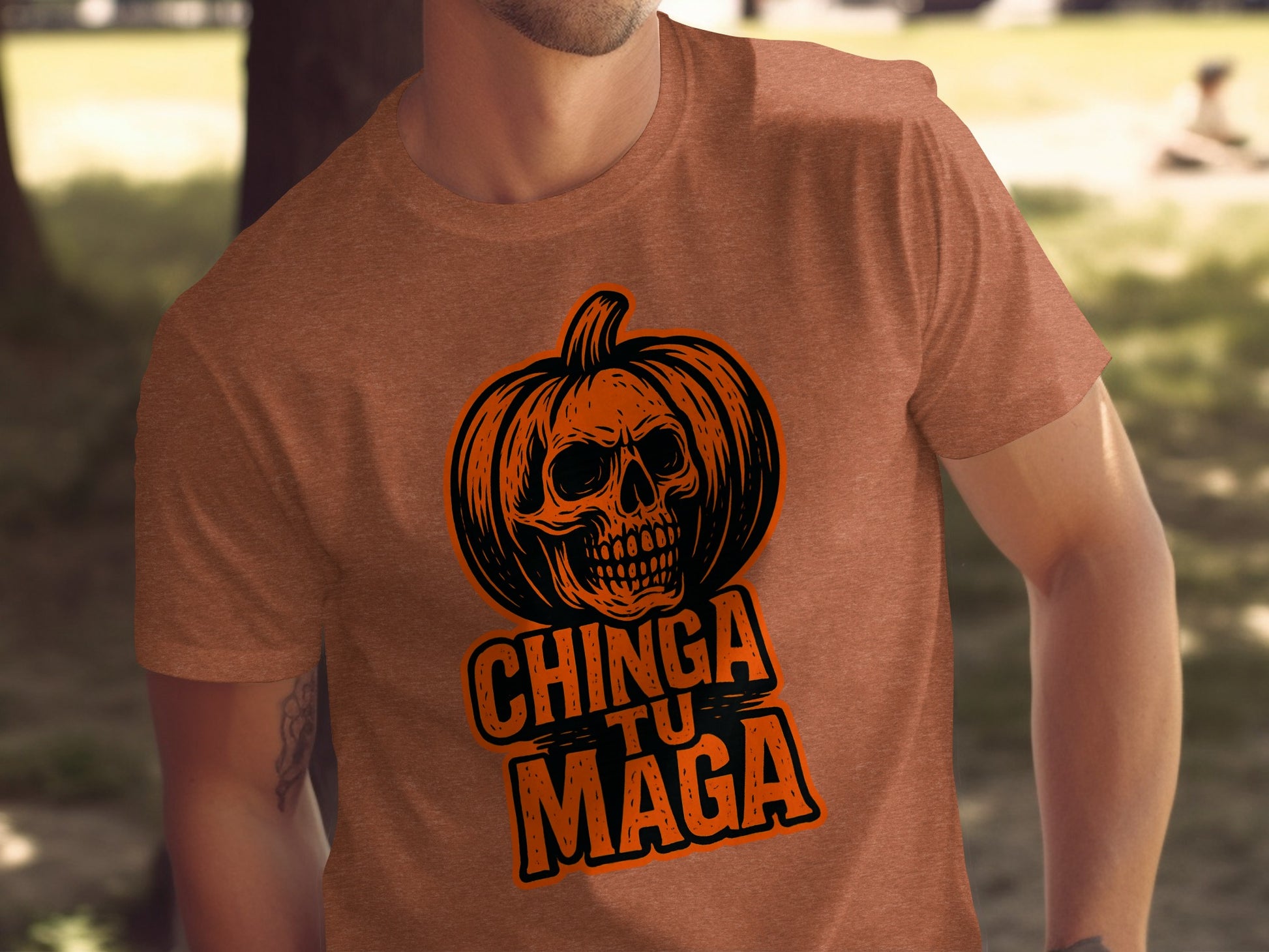 Chinga Tu Maga Skull Pumpkin Graphic Shirt product