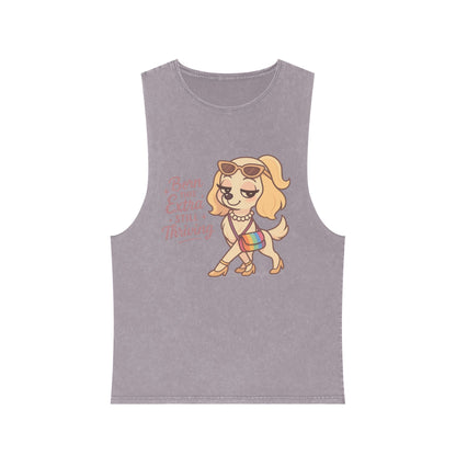 Trendy Stonewash Tank Top with Fun Dog Design, Casual Summer Style, Gifts for Dog Lovers, Birthday Wear, Beachwear, Everyday Essentials