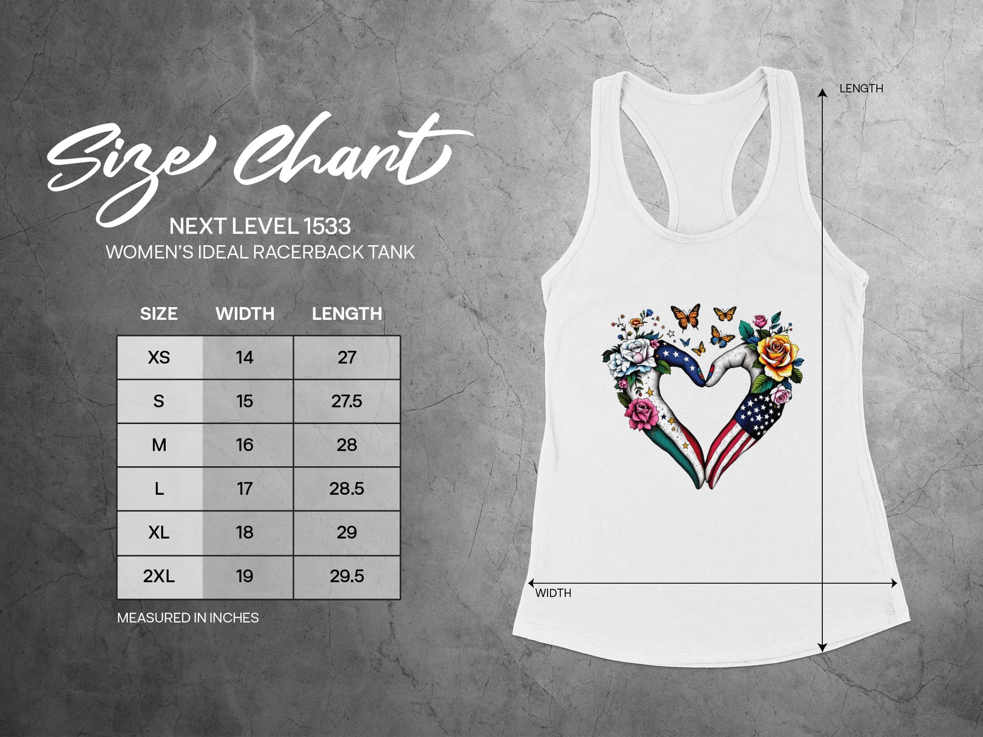 Women's Ideal Racerback Tank with Heart and Butterflies