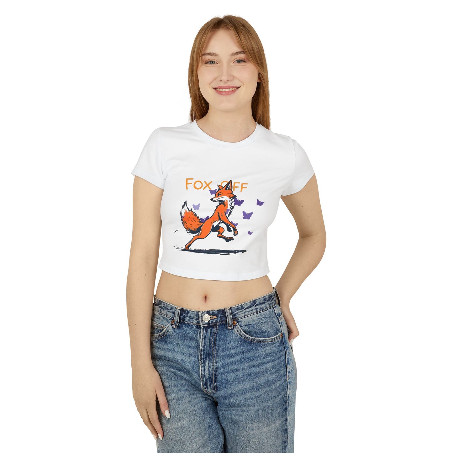 Whimsical Women's Baby Tee - Fox Off Graphic, Cute Cropped T-Shirt, Animal Lover Gift, Casual Summer Top, Trendy Graphic Tee