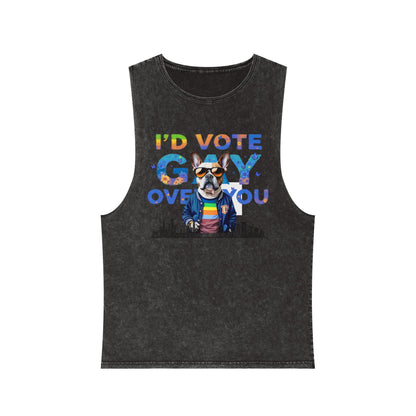 Vote Gay Over You Stonewash Tank Top, LGBTQ+ Pride Apparel, Unisex Summer Shirt, Festival Wear, Gift for Allies