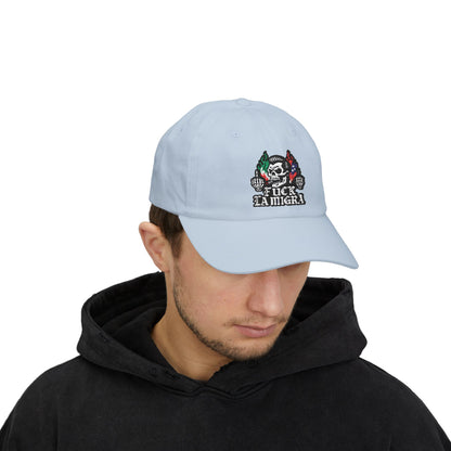 Fuck La Migra Anti Trump Embroidered Hat, FDT, Chinga Tu Maga Classic Dad Cap with Skull Design, Adjustable Hat for Casual Wear, Unique Gift for Dads, Birthday, or Holiday Use