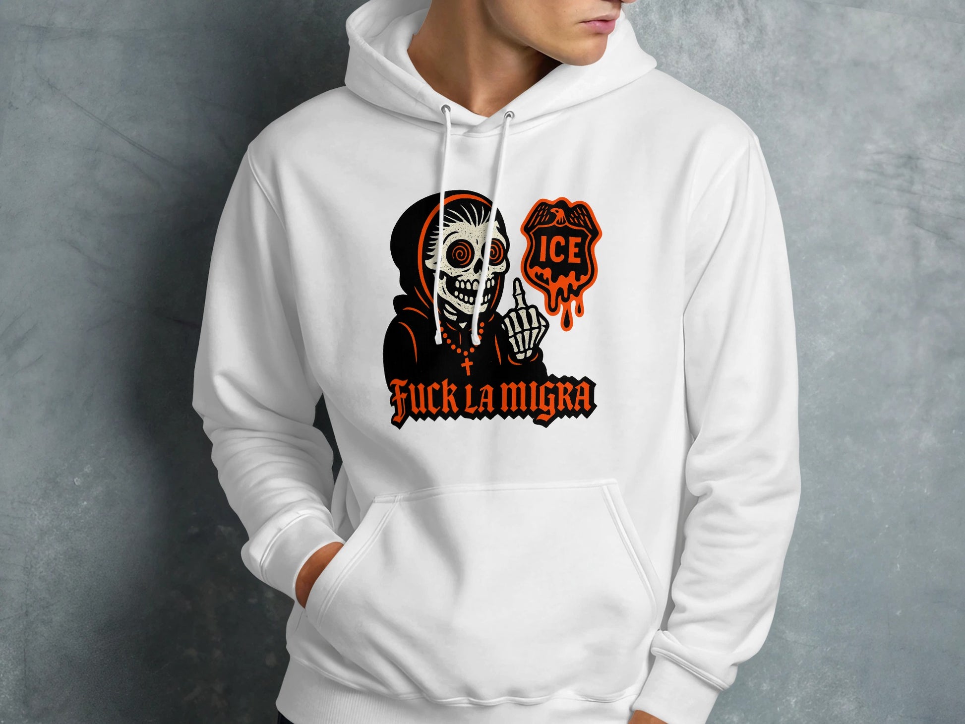 ICE Fuck La Migra Skeleton Middle Finger Hoodie product type