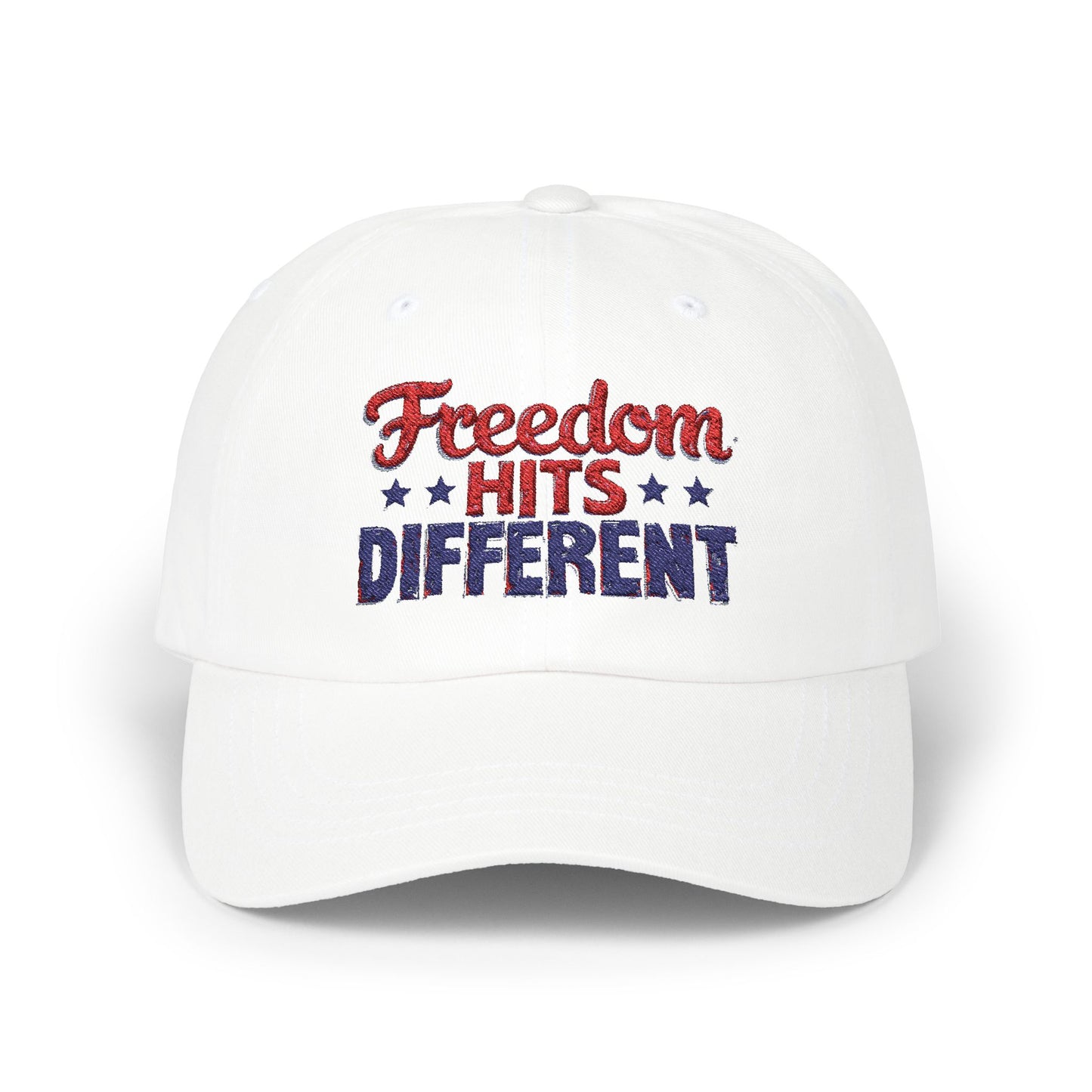 Freedom Hits Different Dad Cap - Classic White Adjustable Hat for Patriotic Fashion